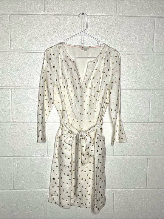 Boden Dresses & Skirts - < Boden 100% Linen Cream W/ Gold Metallic Daisy Bud Pattern Dress >